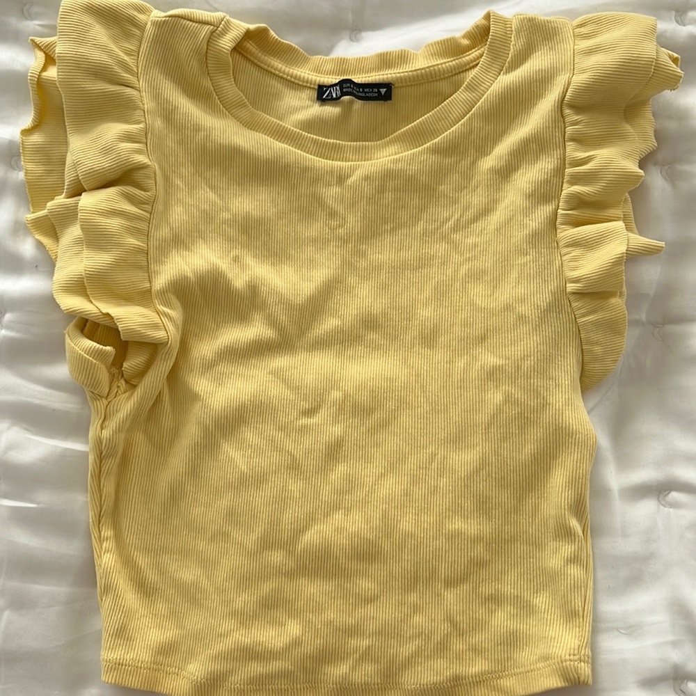 Zara Yellow Ruffle Sleeve Tshirt